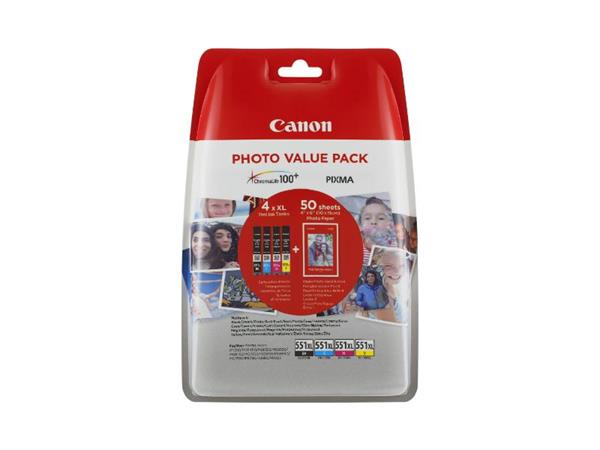 Canon Cli-551Xl C-M-Y-Bk Photo 4X6 6443B006Aa