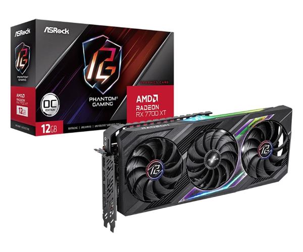 ASROCK PHANTOM GAMING RADEON RX 7700 XT 12GB OC - GRAPHICS CARD - RADEON RX 7700 XT - 12 GB