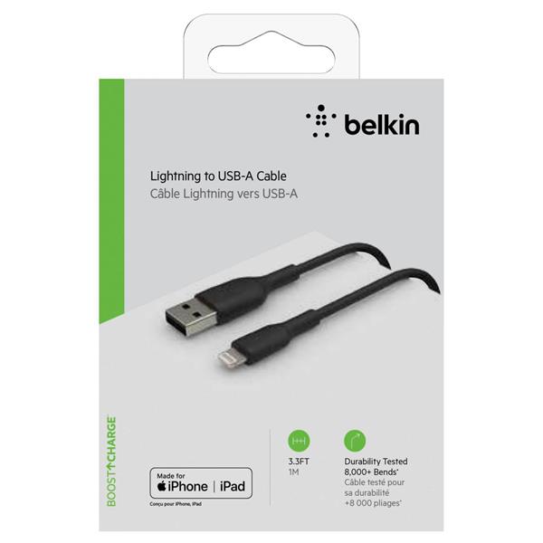 BELKIN LIGHTNING CABLE 1M, PVC, BLACK, MFI CERT.