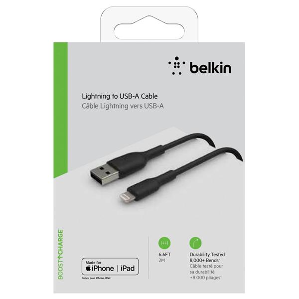 BELKIN LIGHTNING CABLE 2M, PVC, BLACK, MFI CERT.