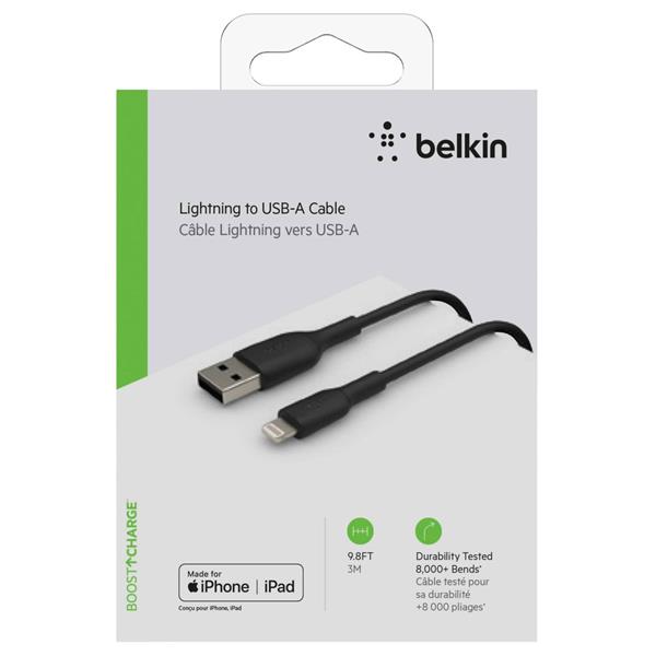 BELKIN LIGHTNING CABLE 3M, PVC, BLACK, MFI CERT.