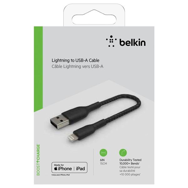 BELKIN LIGHTNING CABLE 15CM, COATED, MFI CERT., BLACK