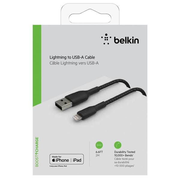 BELKIN LIGHTNING CABLE 2M, COATED, MFI CERT, BLACK