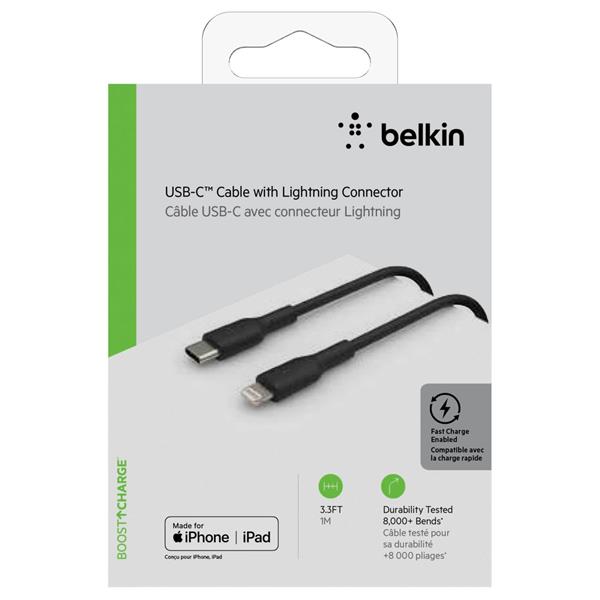 BELKIN LIGHTNING/USB-C CABLE 1M PVC, MFI CERTIFIED, BLACK