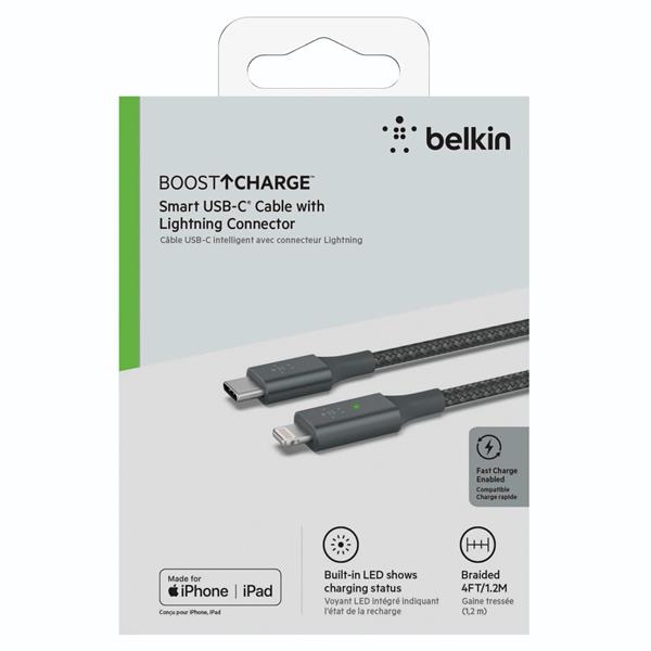 BELKIN SMART LED CABLE GREY 1,2M USB-C / LIGHTNING   CAA006BT04GR