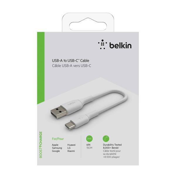 BELKIN USB-C/USB-A CABLE 15CM PVC, WHITE CAB001BT0MWH