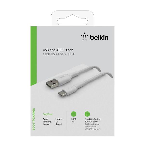 BELKIN USB-C/USB-A CABLE 1M BRAIDED, WHITE CAB002BT1MWH