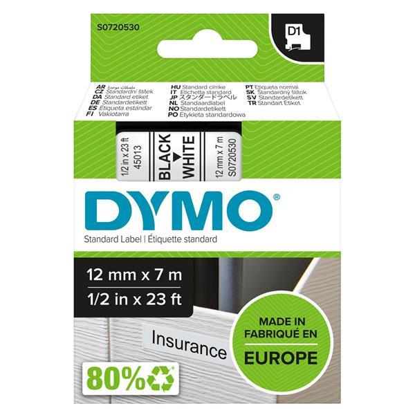 DYMO D1 12MM BLACK/WHITE LABELS 45013