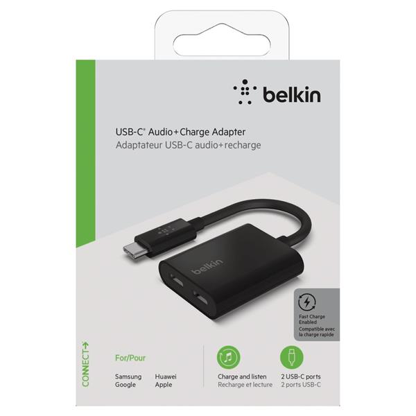 BELKIN ROCKSTAR CONNECT USB-C AUDIO + CHARGE ADAPTER BLACK