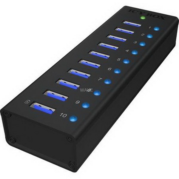 ICY BOX IB-AC6110, USB HUB USB HUB 10X USB 3.0 BLACK, 10X USB 3.0, INCL. CHARGING CONNECTION