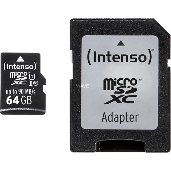 INTENSO 64 GB MICROSDXC, READ MEMORY CARD 64 GB: 10 MB / S, WRITE 10 MB / S MICROSDXC CLASS 10 UHS-I