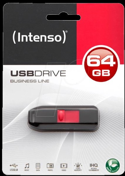 INTENSO BUSINESS LINE 64 GB USB 2.0, USB STICK READ 64GB: 28MB / S WRITE: 6.5 MB / S BLACK, 3511490