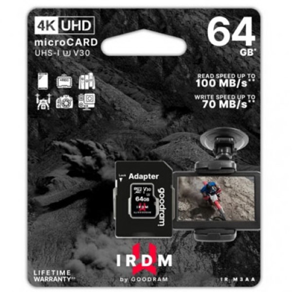 GOODRAM IRDM MICRO SD CARD 64GB UHS-I U3 + ADAPTER 4K