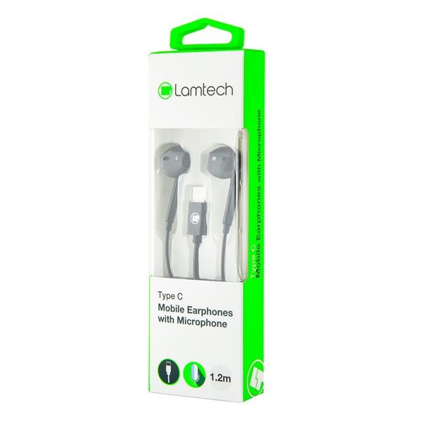 LAMTECH TYPE-C MOBILE EARPHONES WITH MICROPHONE BLACK