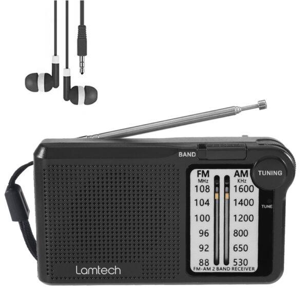 LAMTECH 2 BAND FM/AM RADIO WITH EARPHONES JACK BLACK