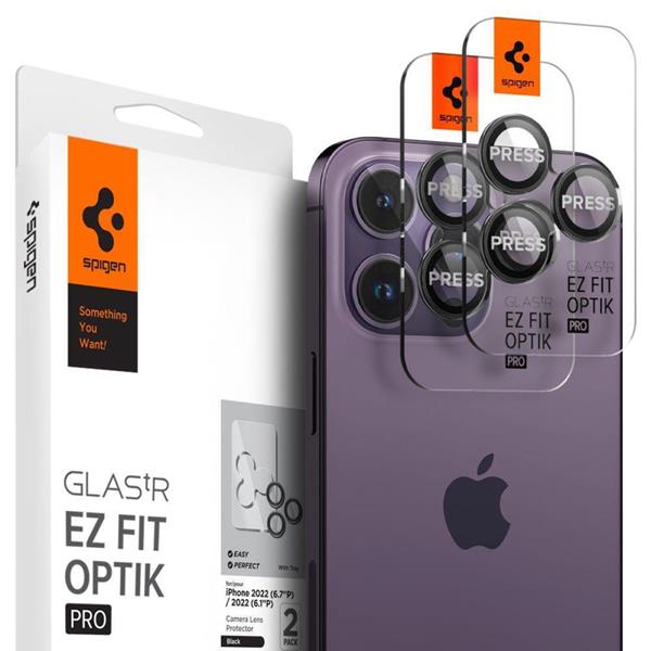 SPIGEN OPTIK.TR ”EZ FIT” CAMERA PROTECTOR 2-PACK IPHONE 14 PRO / PRO MAX / 15 PRO / PRO MAX BLACK