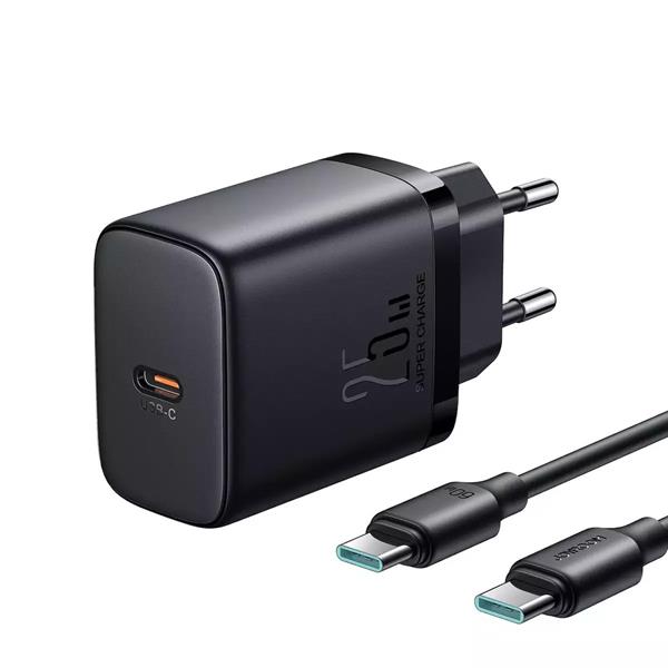 Joyroom Φορτιστής με Θύρα USB-C και Καλώδιο USB-C - USB-C 25W Power Delivery Μαύρος