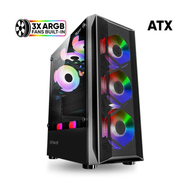 ARMAGGEDDON GAMING PC CASE DUAL CHAMBER WITH 3 ARGB FANS TRITRON 2 BLACK