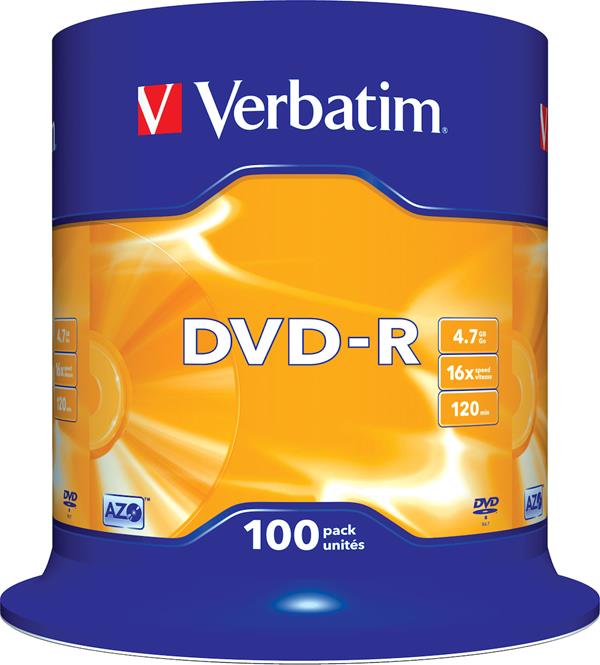 VERBATIM DVD-R 16X 4.7GB CB VERB 100ST 43549