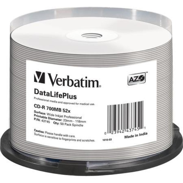 VERBATIM CD-R 700 MB CD-R 52FACH, 50 PIECES, PRINTABLE